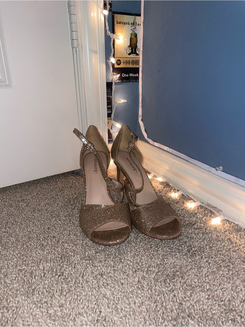 Maripe Glittered Tan Open-Toe Ankle-Strap Heels